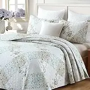 HIARUO Quilt Set Twin Size, 2 Pieces Bedspread Coverlet Plaid Patchwork Quilt Farmhouse Twin Size Comforter Set Lightweight Bedding with 1 Pillow Cover Sham for All Season Light Green