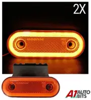 Orange Amber Side LED Marker Lights Oval X2 12-24V Neon Trailer Truck W. Bracket