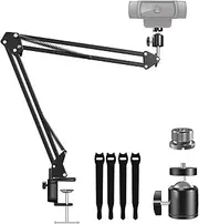Etour Webcam Stand, Boom Arm Camera Mount Stand for Logitech Webcam BRIO 4K C920 C920S C922 C922x C925e C930 NexiGo N60, 1/4"-3/8" and 3/8"-5/8" Screw for Blue Yeti Snowball Yeti Nano and Other Mics