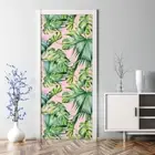 Pink Bush Bubble Free Botanical Green Leaves Temporary Peel & Stick Door Wrap