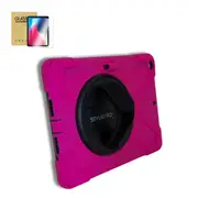 StylePro combo, iPad 7th, 8th, 9th, 10.2” with tempered glass screen protector, hand strap & rotating stand, pink.