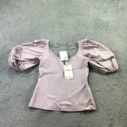 Theory Top Womens P Scoop Neck Puff Sleeve Top Purple Stretchy Casual A324