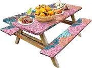 Tablecloth for Outdoor Tables Camping Tablecloth - Waterproof Picnic Table Cover Set, Picnic Bench Covers with Bench Cover Set for Camping