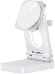 White,3 in 1 Fast Wireless Charger Stand with Ambient Night Light, 15W Wireless Charging Station for Apple Devices, Foldable Charger for iPhone 16/15/14/13/12, Apple Watch&Airpods