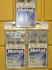 3 PACK And 1 free Item! Mustad Snelled Carlisle Hooks Size 6 - 6 LB Test Line