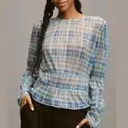 NWT Anthropologie Porridge Long-Sleeve Sheer Plaid Metallic Top