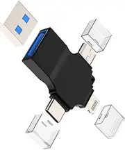 USB C Lightning Micro USB to USB (3 in 1) Adapter for iPhone 16 15 14 OTG 3.0 Portable Type C Connector for Apple USB-A Photo External Flash Drive Storage Accessories Android Phone for iPad