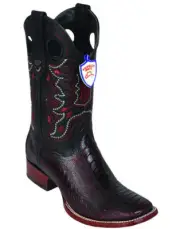 WILD WEST CHERRY GENUINE OSTRICH LEG COWBOY BOOT RANCH-WIDE SQUARE-TOE (EE+)