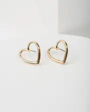 Gold Metal Open Love Heart Stud Earrings