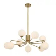Foscani Nine Light Opal Matt Glass Gold Pendant