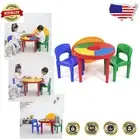 Kids 2-in-1 LEGO-Compatible Activity Table with 2 Chairs - Primary Colors