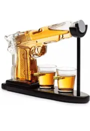 7.6 OZ Clear Pistol Gun Whiskey & Wine Decanter with 2 Bullet Shot Glasses