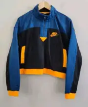 Womens Nike Cropped Half Zip Pullover Fleece Jacket Sweatshirt Black Blue Medium