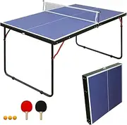 LSKSSNG 4.5/6ft Mid-Size Portable Ping Pong Tables Set, Foldable Table Tennis Table with Net, 2 Paddles & 3 Balls, Family Game Tables for Indoor/Outdoor Games Multi-Use Free Standing Game Table Tennis