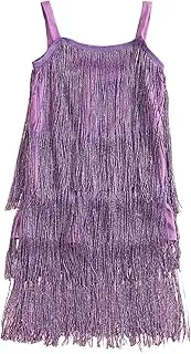 [Qiylii] Kid Girls Sequin Fringe Tassel Dress Sleeveless Dance Twirly Dresses Sparkly Latin Dress Concert Outfit Gift Children