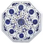 Lapis Lazuli Gemstone Inlay Work Coffee Table Top Octagon Marble Side Table Deco