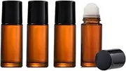 4 PCS Essential Oil Roller Bottles, 50ml Glass,Empty Refillable Roll-on Perfume Bottles with plastic Roller Balls and Lids (Amber)