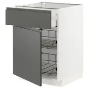 METOD / MAXIMERA base cab w wire basket/drawer/door, white/Voxtorp dark grey, 60x60x80 cm