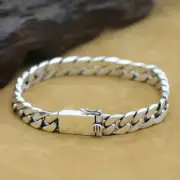 Real 925 Sterling Silver Miami Cuban Link Chain Bracelet Sleek Box Clasp 7-10mm