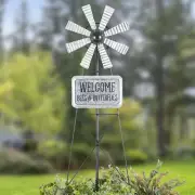 Rustic Finish "Welcome Bees & Butterflies" Classic Windmill Metal Garden Stake