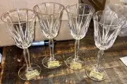 Noritake Vendome Platinum Lead Crystal Wine Glasses 4 Set New Vintage Stickers