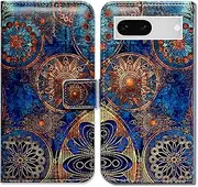 [Bcov] Pixel 7a Case,Gorgeous Colours Circle Mandala Leather Flip Phone Case Wallet Cover with Card Slot Holder Kickstand for Google Pixel 7a