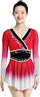 [Zagitova] Ice Figure Skating Dress for Girls Gradient Long Sleeve Women Competition Dance Outfits with Rhinestone