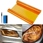 LZLRUN Car Headlight Tint Film, 2PCS Self Adhesive Taillight Smoke Fog Light Vinyl Film Sheet Chameleon Sticker with Squeegee and Cutter (Orange, 12" x 48")