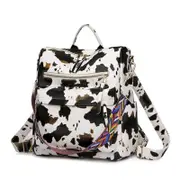 Nevenka Fashion Backpack Multipurpose Print Leather Travel Shoulder Bag-Beige Cow Pattern