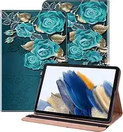 BOLELAW Case for Samsung Galaxy Tab S9 FE+ Plus 12.4 Inch 2023 PU Leather Folio Case with Pen Holder, Card Slot, Stand Function Flip Case for Galaxy Tab S9 FE+ Plus Tablet Case, Blue Rose