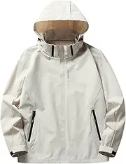 [Cambkatl] Mens Windproof Jacket Waterproof Lightweight Mountain Sport Jacket Thin Hooded Windbreaker Raincoat, 01 White, Large