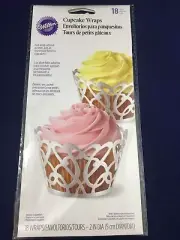 Wilton 18pk White Pearl Foil Swirls Cupcake Cake Muffin Wraps Cases Holders