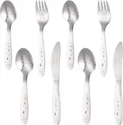 8Pcs Stainless Steel Children Cutlery Set Comfortable Grip Children Tableware Set with Printing Easy to Clean for Home School(Silver)