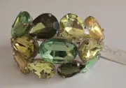 Pear-Shaped Multi-stone Green Yellow Hinged Clamp Bangle Bracelet