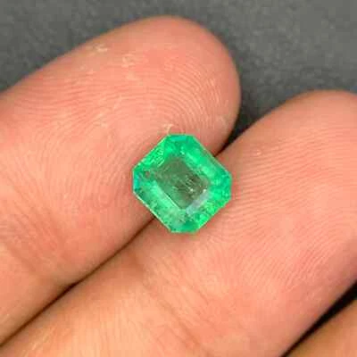 Natural Cut 2.28 Carat Panjshir Green Emerald Octagon Faceted Loose Gemstone