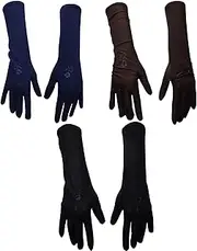 [bonballoon] 3 Pcs Stretch Gloves Sleeves Arm Cover Veil Hijab Hejab Islamic Islam Abaya Muslim - Black, Brown, Dark Blue - One Size Fits All - Polyester