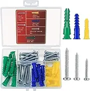 Bnnrjia 70 Pcs Screws and Wall Plugs, Plasterboard Masonry Ribbed Plugs with Pan Head Self Tapping Drilling Screws, Brick Concrete Fixings Anchors, for Drywall Hanging, 13.5 x 8.7 x 2.3 (T-010)