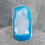 Offerings Sajen 925 Sterling Silver Pariba Blue Window Druzy Ring Size 7