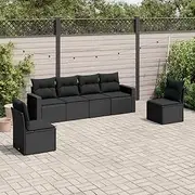 Garden Sofa Set with Cushions Piece Patio Furniture, Outdoor Wicker Chairs for Balcony or Porch, Small Rattan Conversation Set (Black)