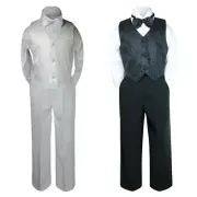 I New Baby Boy Toddler Baptism Formal Wedding Vest Bow Tie Suit Black White
