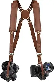 Dual Camera Harness for 2 Cameras,Shoulder Leather Camera Strap for Photographers,Double Camera Strap Camera Harness for 2 Cameras,Dual Camera Harness for Photographers,for DSLR/SLR,Brown
