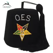 OES Rhinestone Black Fez Hat with Case – Eastern Star Emblem Machine Embroidered
