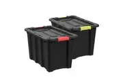 3 x 60L Recycled Heavy Duty Black Plastic Storage Crates Containers Tub Lided