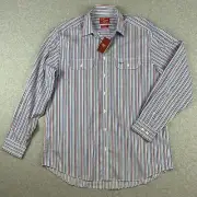 RM Williams NWT Button Up Shirt Men's Size L Blue Striped Long Sleeve Country