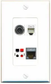 [4 Ports] 3-5MM CAT7 PHONE SPEAKER Wall Plate DecorZ White