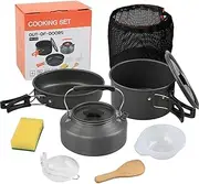 10Pcs Camping Cooking Set, Aluminium Alloy Non-Stick Camping Pots and Pans with Handle, Portable Stackable Camping Cookware with Mesh Bag for Outdoor Camping Hiking Picnic Camping Pots and Pans Set