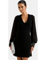 [Forever New Petite] Adaline Rhinestone Cuff Mini Dress in Black