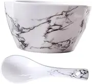 ABOOFAN 1 Set Marbled Ceramic Rice Bowl Set with Spoon for Serving Soups Salads Noodles Cereals and More for Home Parties and Outdoor Use
