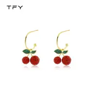 在飛比找樂天市場購物網優惠-TFY紅色櫻桃耳環女年新款潮韓國氣質網紅耳釘小眾設計感耳飾