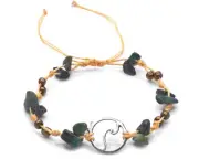 Wave Charm Chip Stone Pull Tie String Anklet Beach Boho Handmade Surfer Jewelry